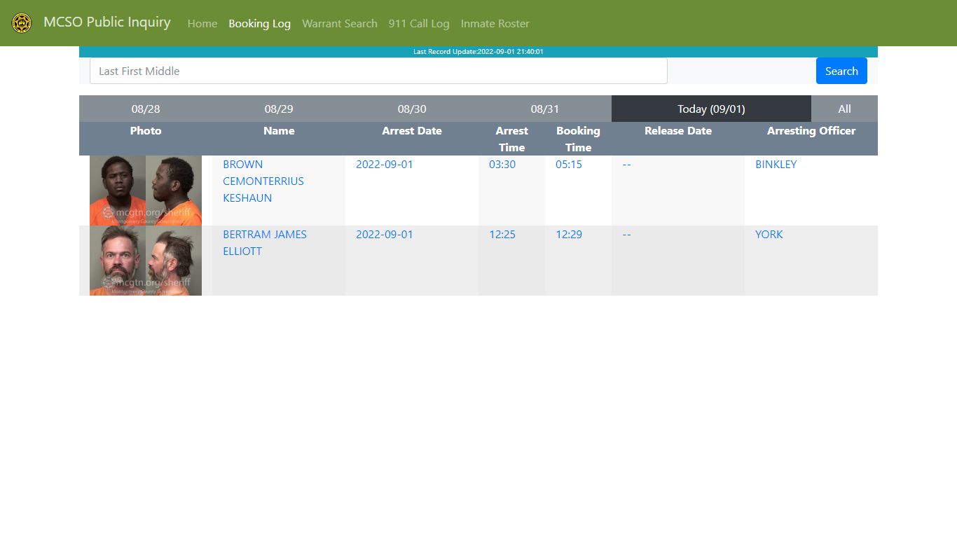 MCSO Public Inquiry: Booking Log - api.mcgtn.org